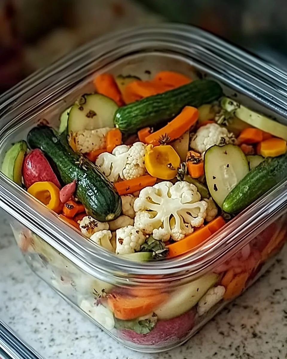 Knackige, würzige Kühlschrank-Eingelegte Gemüse für Gaumenfreuden!