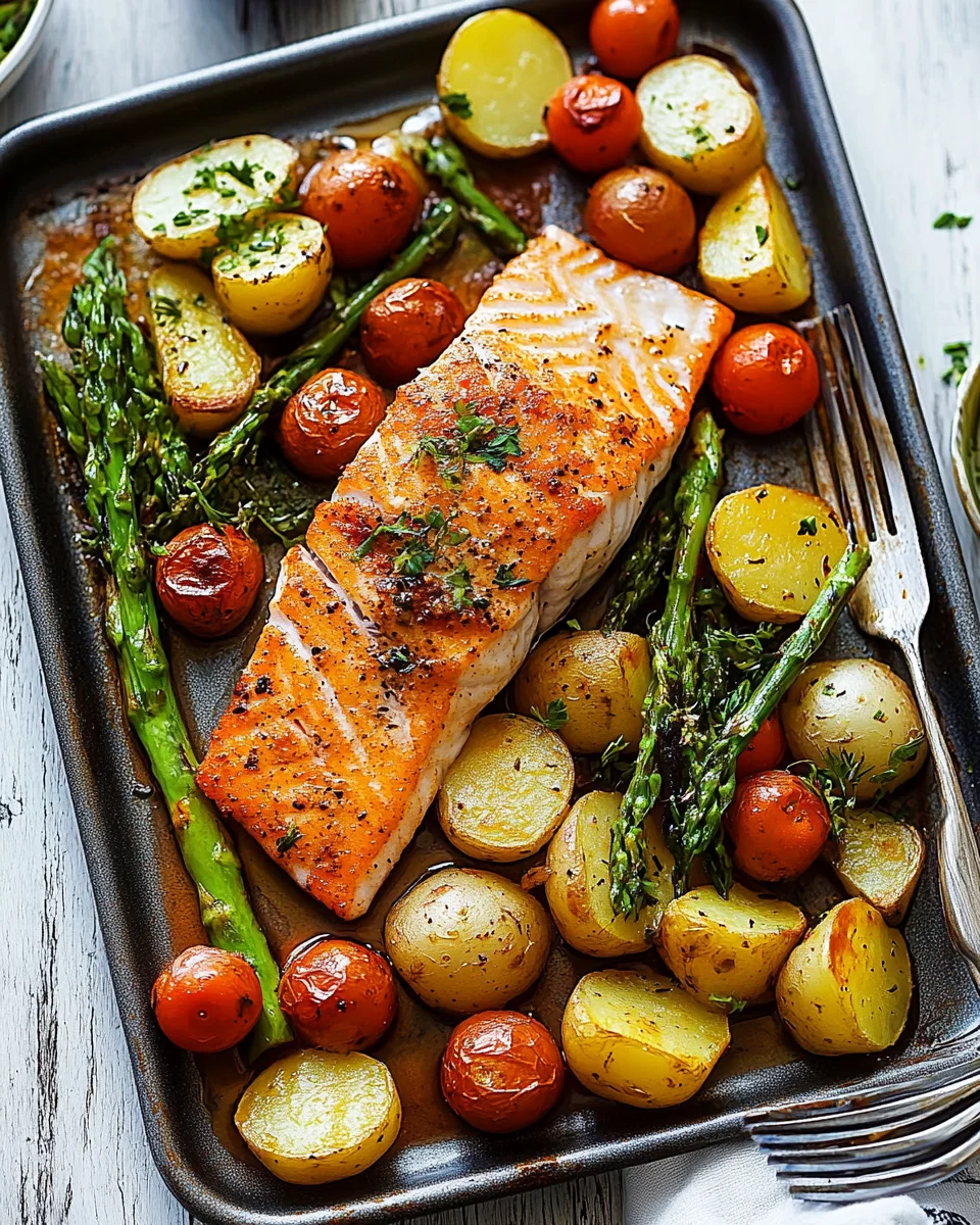 Lachsfilet mit Kartoffeln und Gemüse vom Blech genießen!