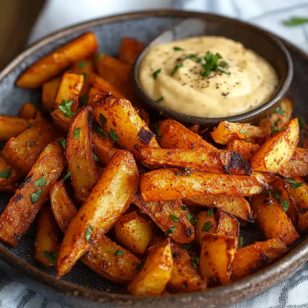 Blechkarotten-Pommes mit Paprika-Knoblauch-Aioli genießen!