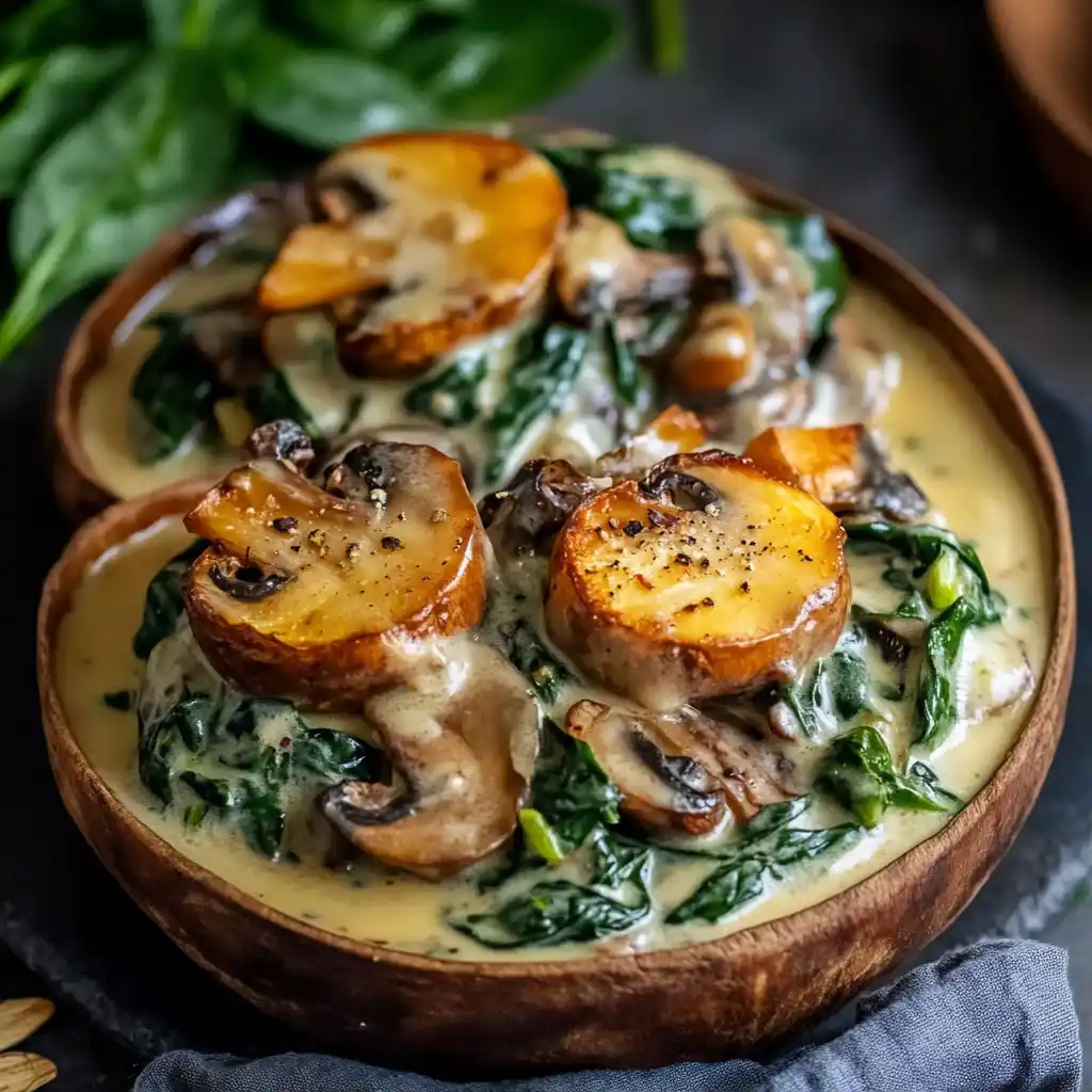 Gefüllte Süßkartoffeln mit cremigen Champignons und Spinat – So gelingt das perfekte Rezept!
