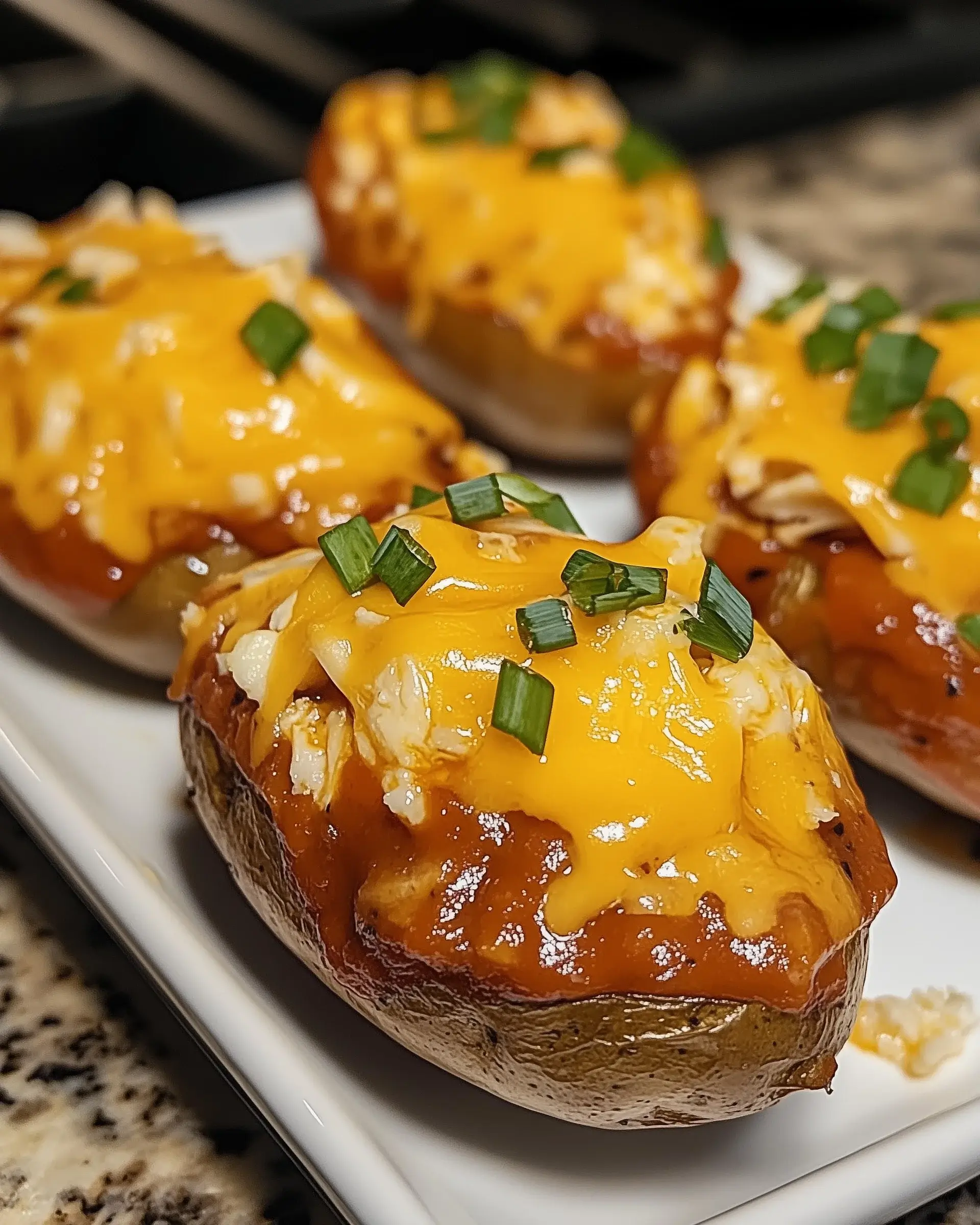 Käse-BBQ-Hühnchen gefüllte Kartoffeln für den Genuss!