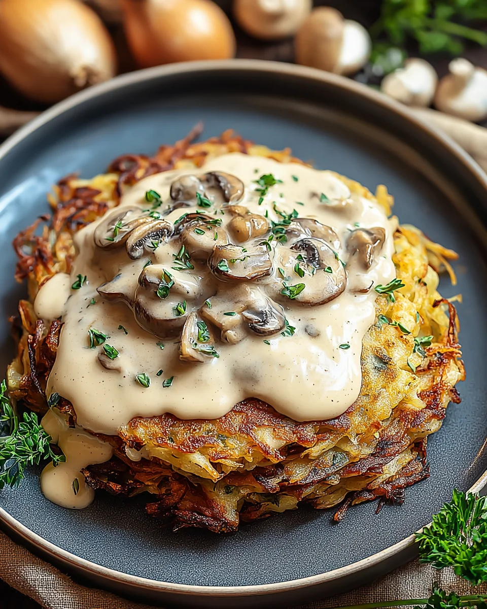 Mozzarella-Rösti mit Zwiebel-Pilzrahmsauce entdecken!