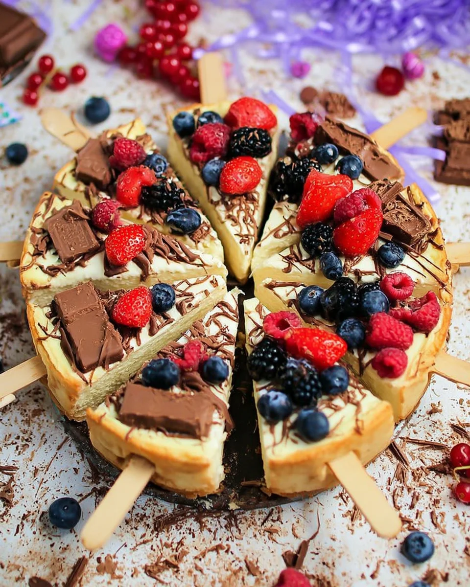 Käsekuchen am Stiel mit Schokolade und Beeren: So gelingt er!