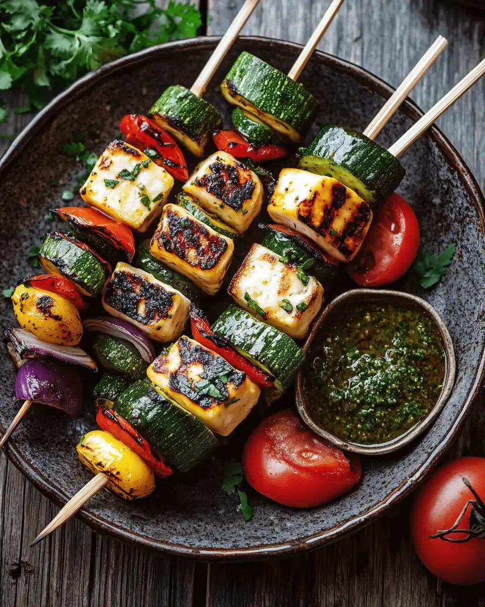 Gegrillte Gemüsespieße mit Halloumi und Chimichurri entdecken!