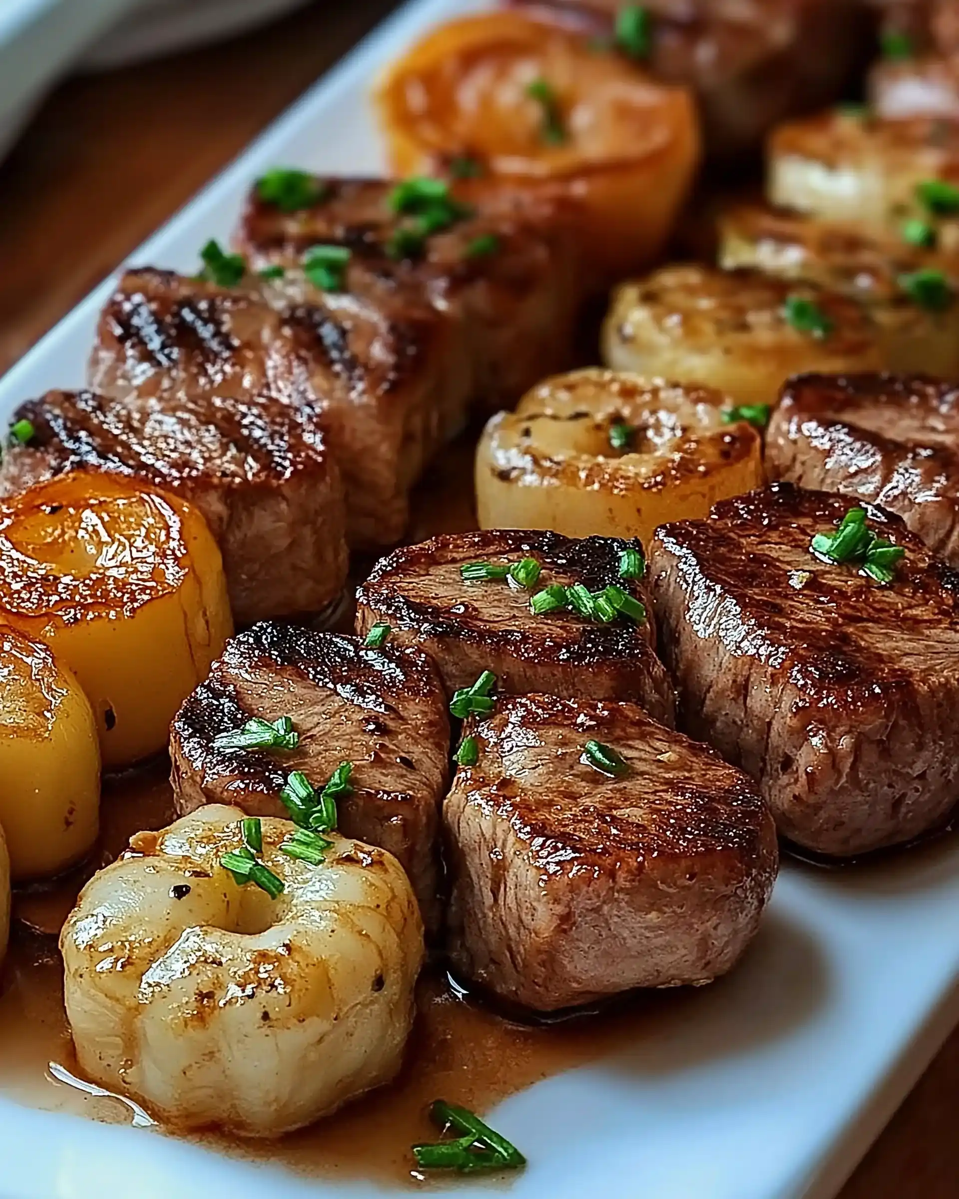 Gegrillte Steak- und Garnelenspieße mit Knoblauchbutter begeistern!