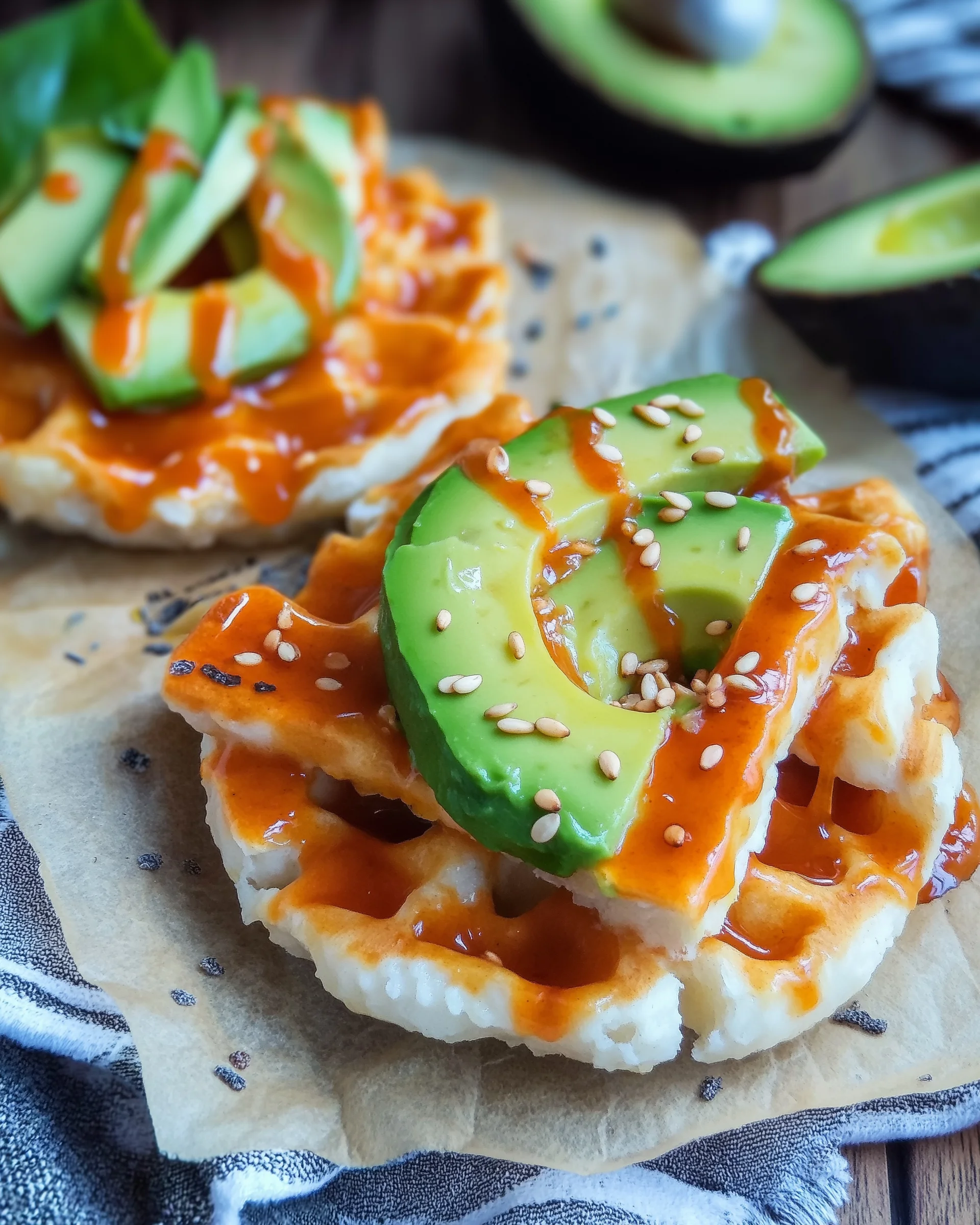 Knusprige Reiswaffeln mit Hähnchen, Avocado und Gurke genießen!
