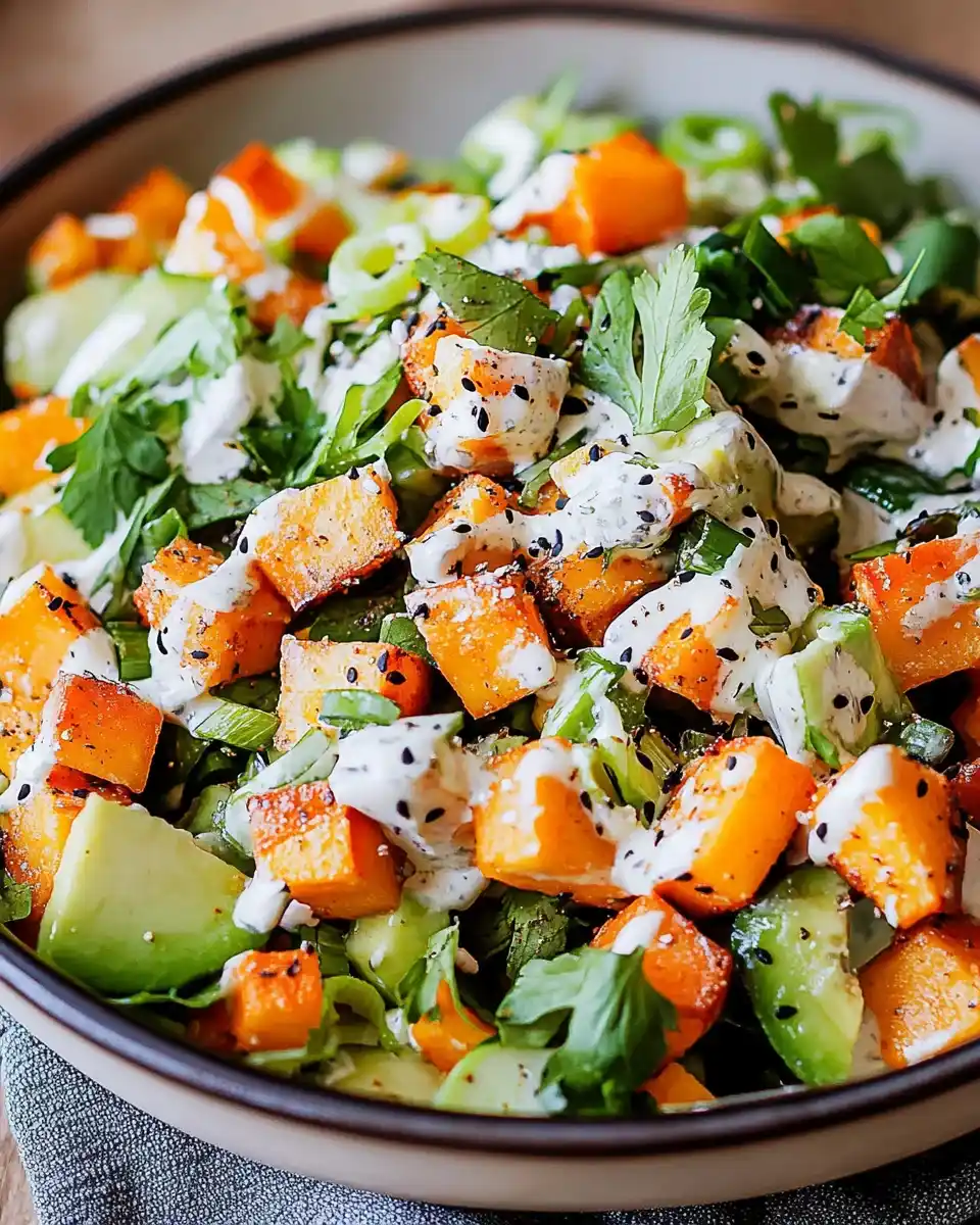 Süßkartoffel-Gurkensalat mit Joghurt-Dressing begeistert!
