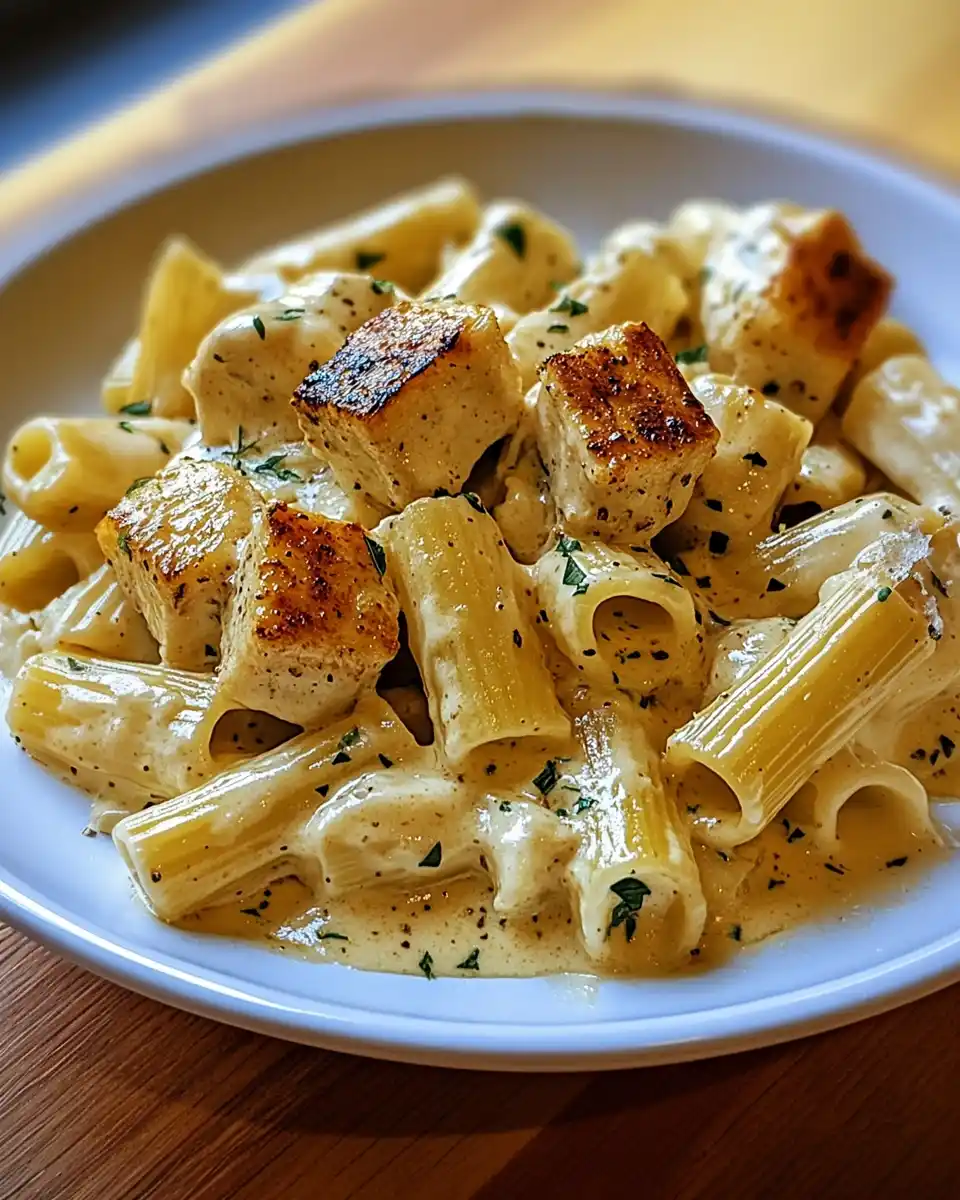 Cremiges Knoblauchbutter-Huhn mit Rigatoni begeistert!