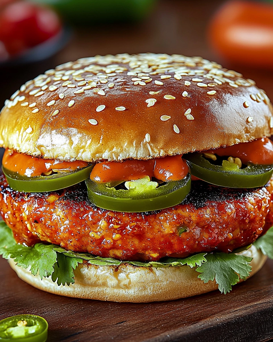 Feuriger Jalapeño-Buffalo-Hühnchen-Burger für Feinschmecker!
