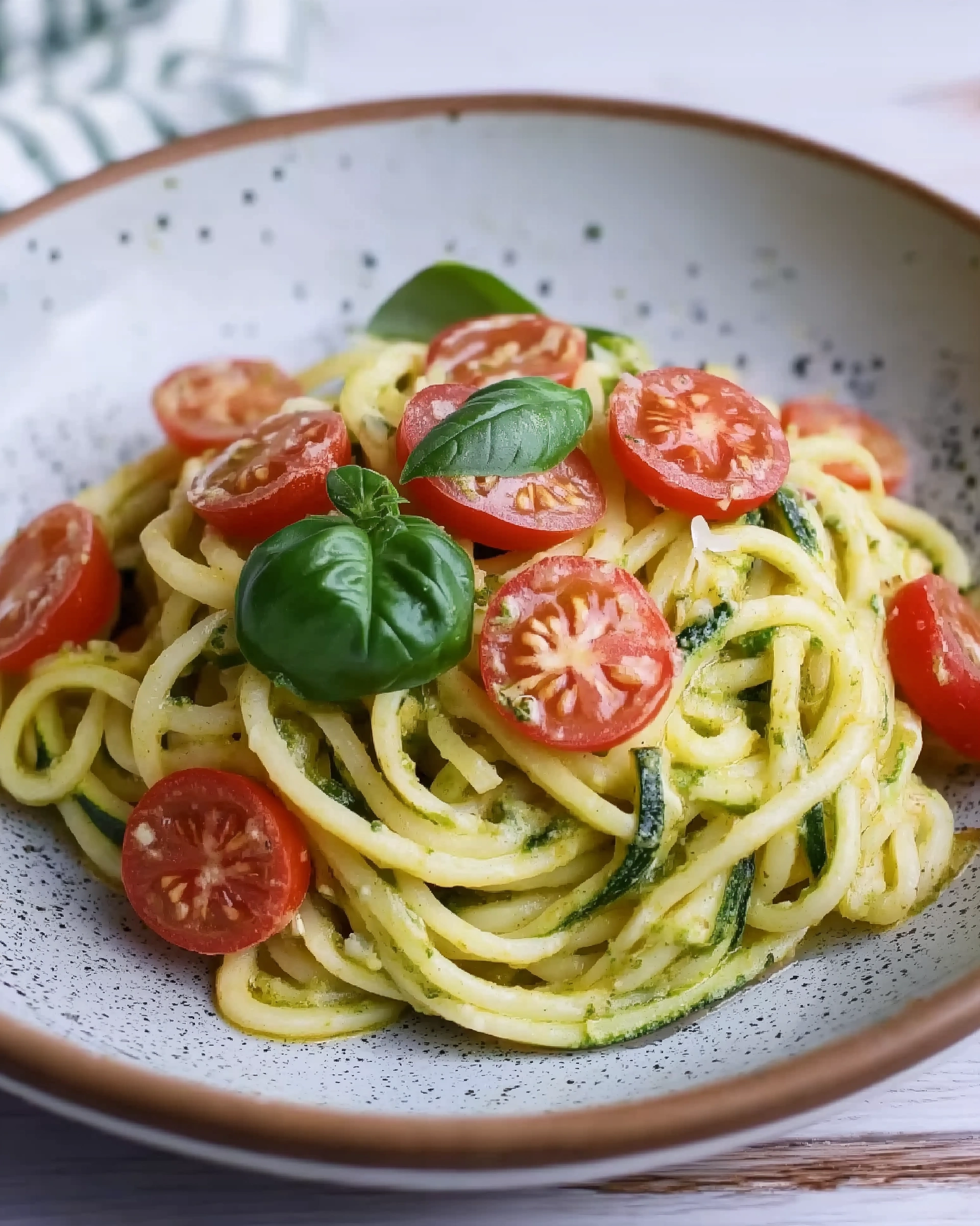 Zucchini-Spaghetti mit Pesto und Kirschtomaten: Ein Genuss!