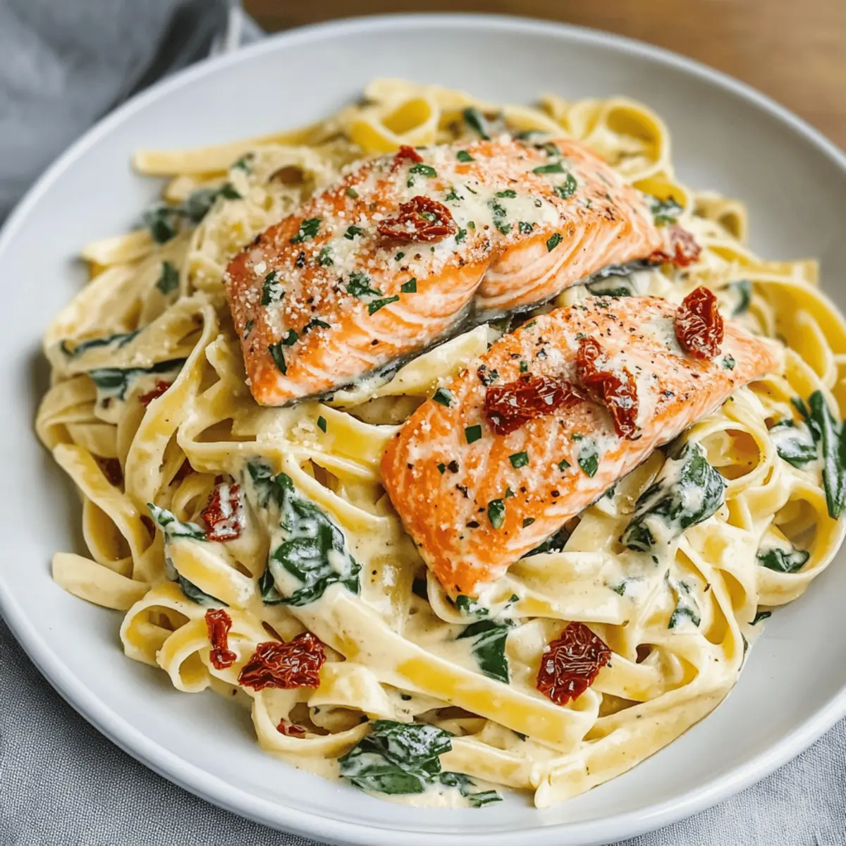 Toskanischer Lachs Fettuccine Alfredo für jeden Abend