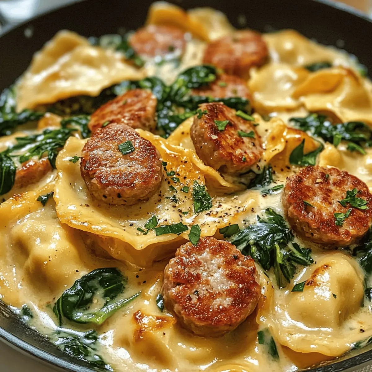 Cremige Pierogi und Truthahn-Wurst Pfannenfreude genießen