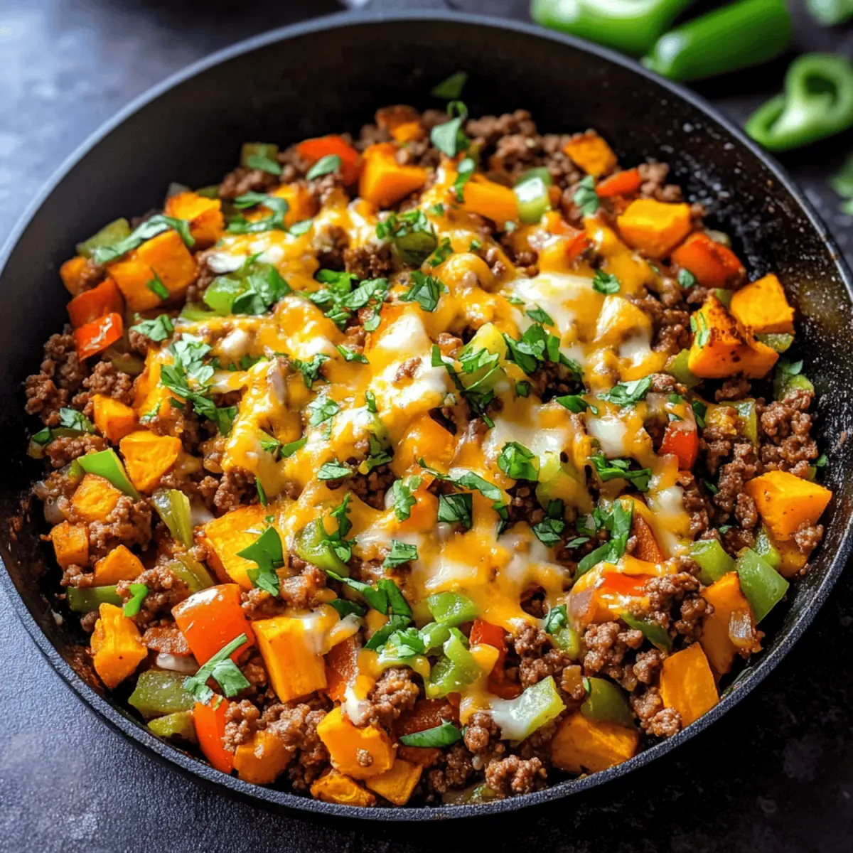 Chipotle Rinderhackfleisch und Süßkartoffel Pfanne leicht gemacht
