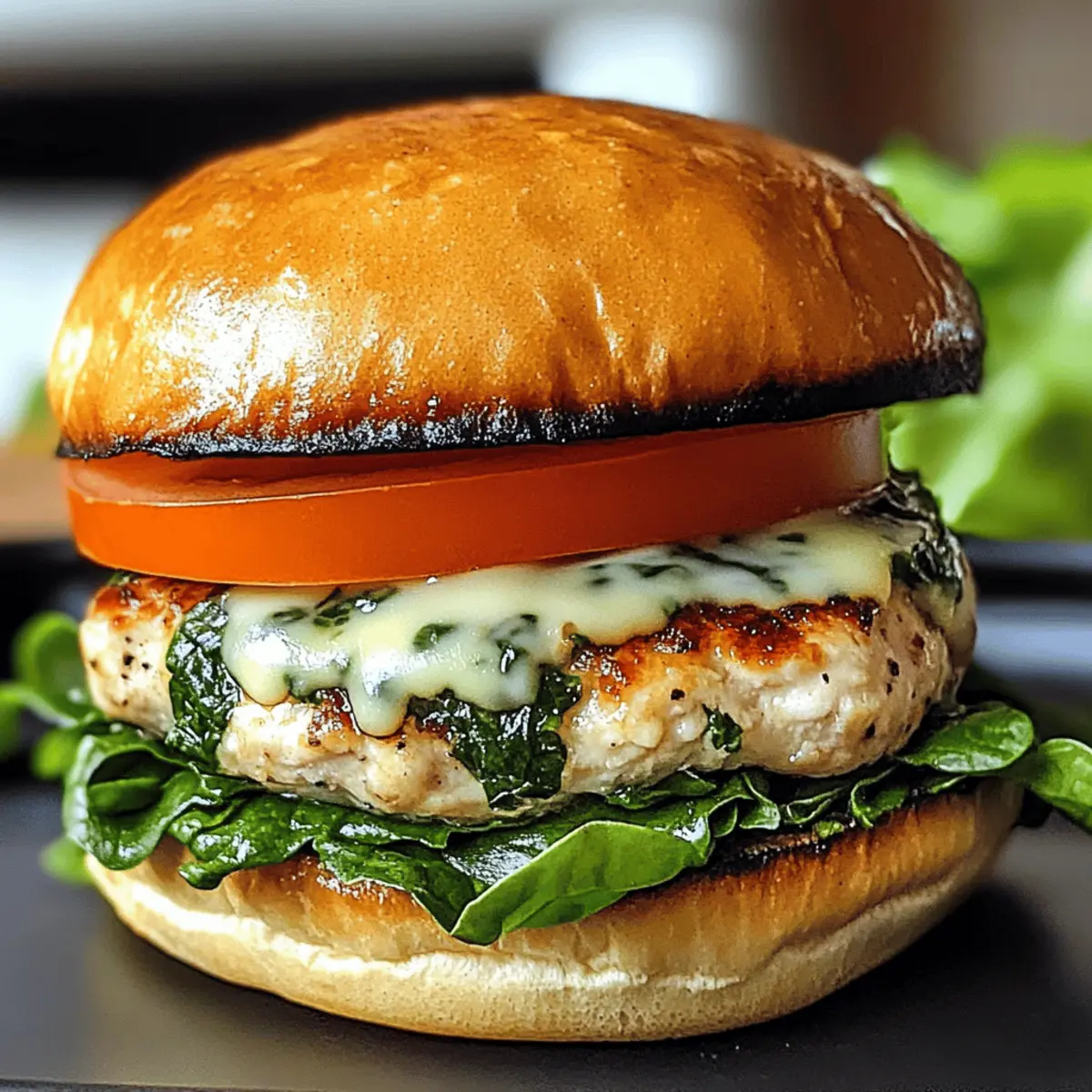 Weißer Cheddar Spinat Hähnchen Burger Rezept