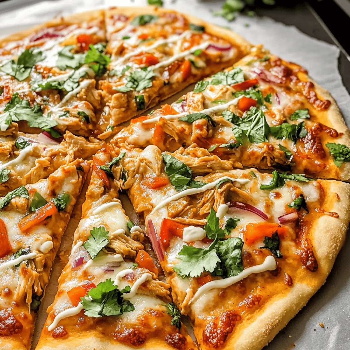 Thai Hühnchen Pizza mit cremiger Erdnusssauce