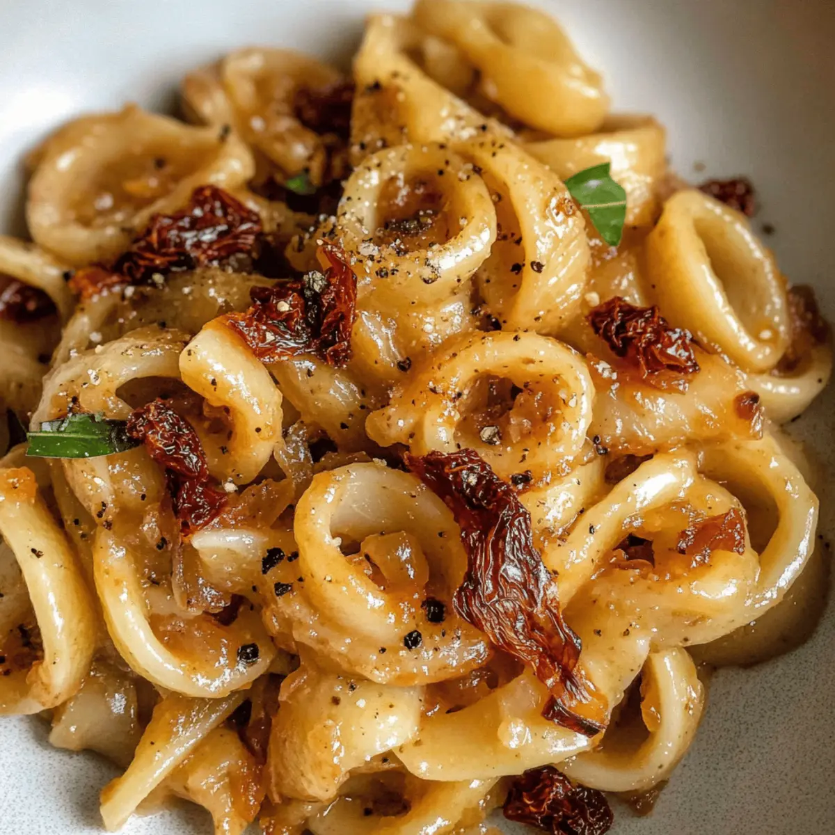Veganer karamellisierter Zwiebel-Pasta für schnelles Kochen