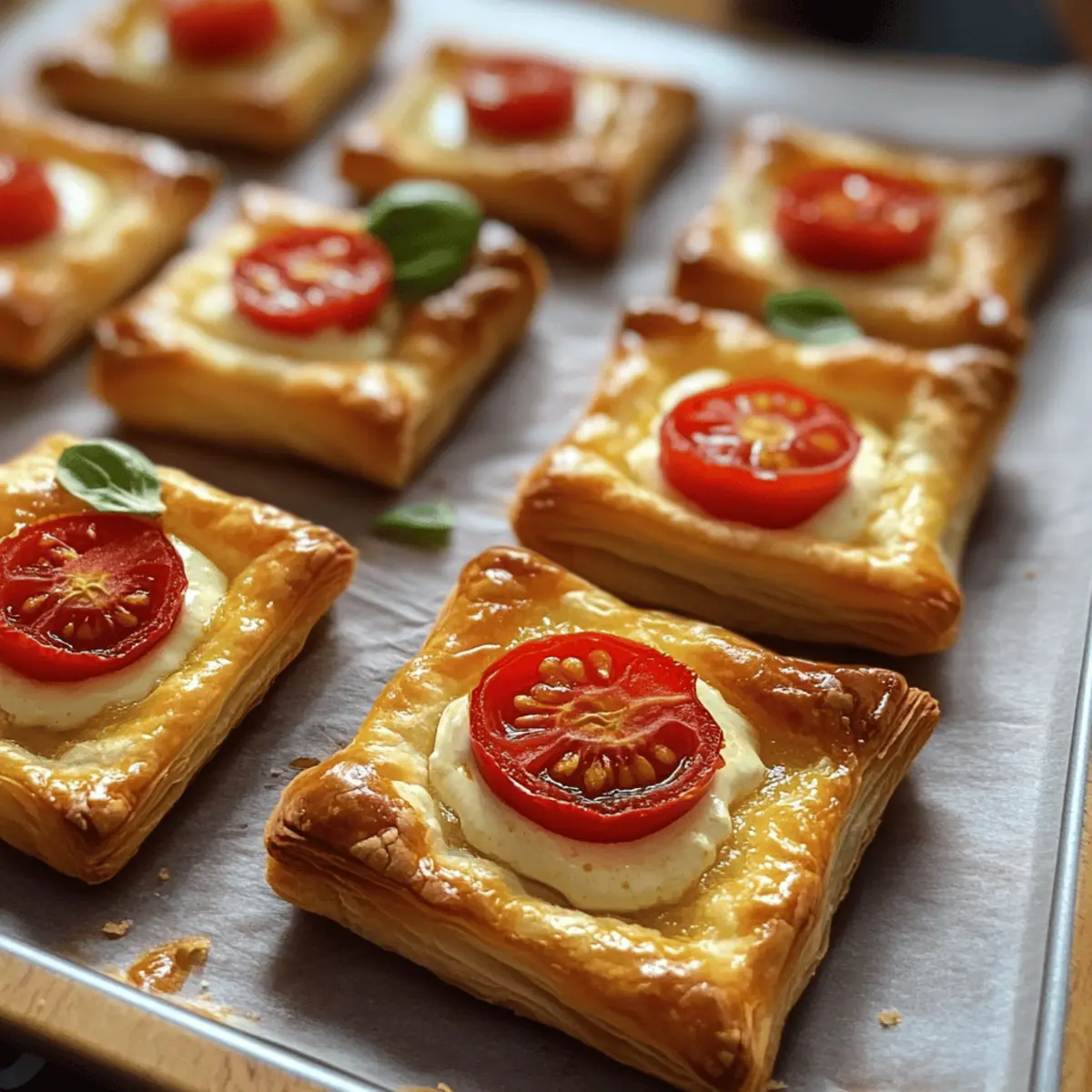 Vegane Blätterteigteilchen mit Frischkäse und Tomate