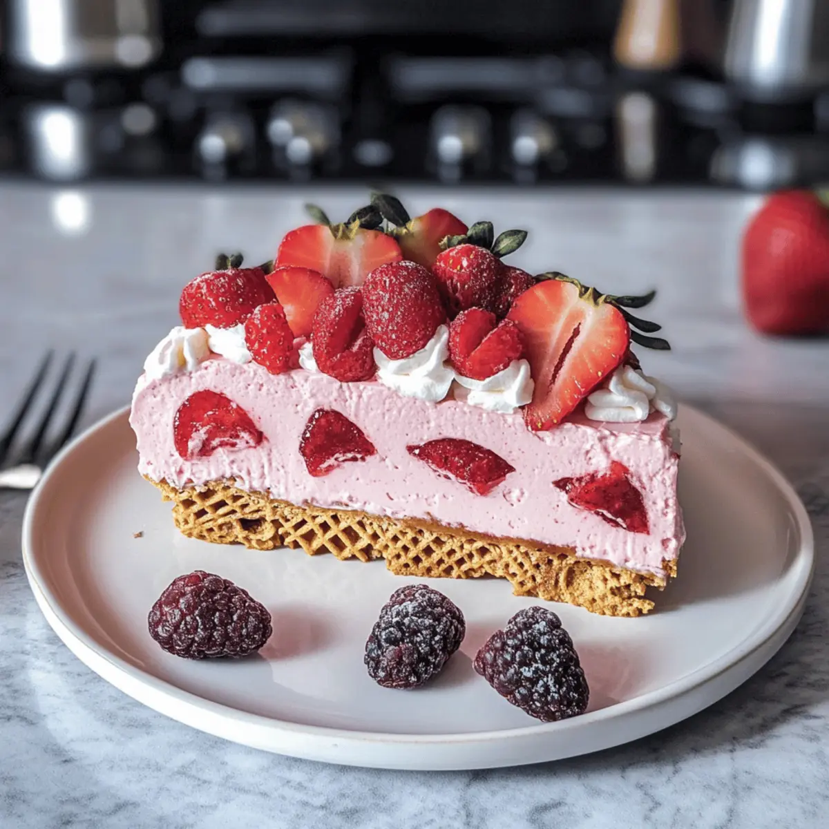 No Bake Erdbeerkuchen mit Knusperwaffelboden