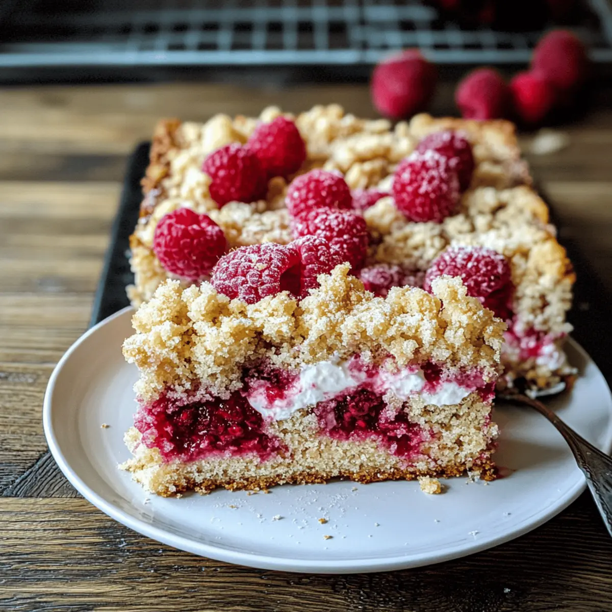 Einfacher Streuselkuchen vom Blech mit Himbeeren