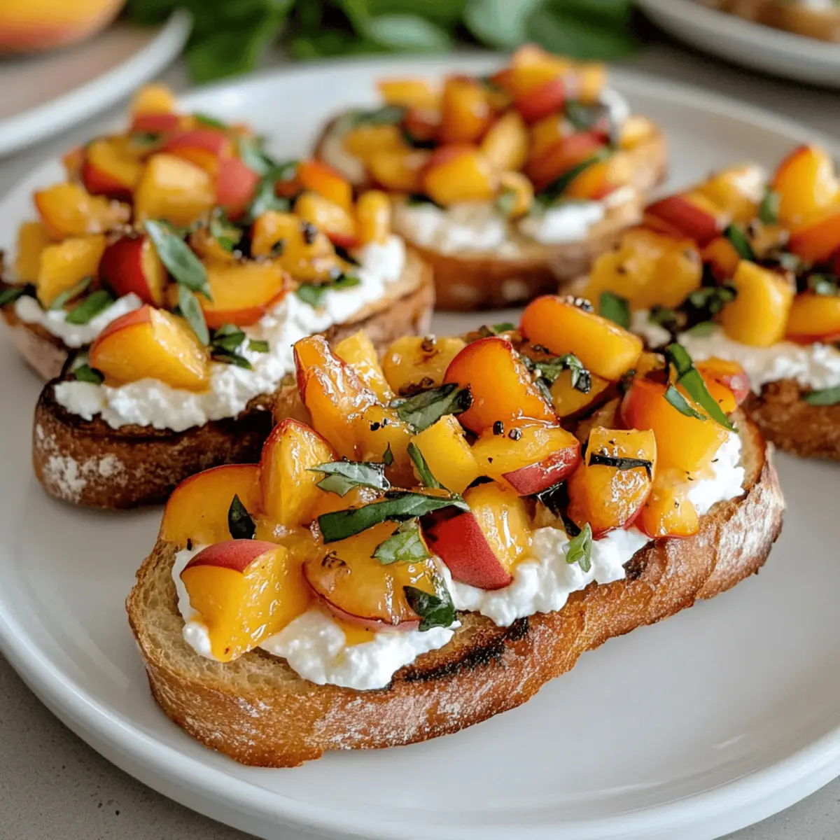 Pfirsich Bruschetta mit geschlagenem Ricotta für den Sommer
