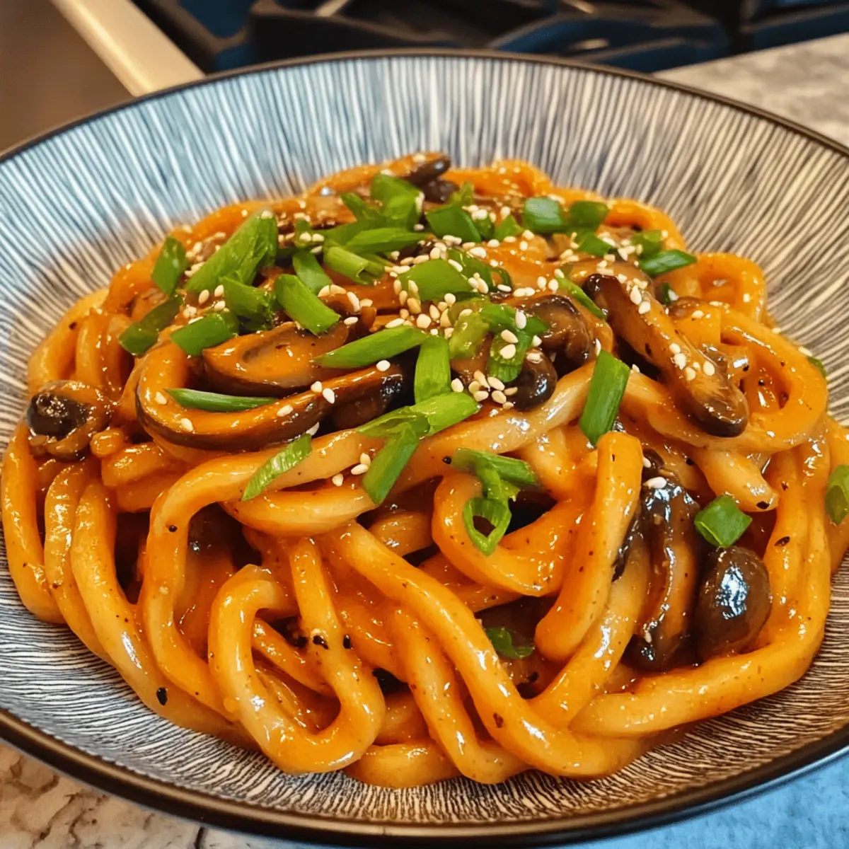 Cremige Gochujang-Pilz-Udon für schnelle Abende