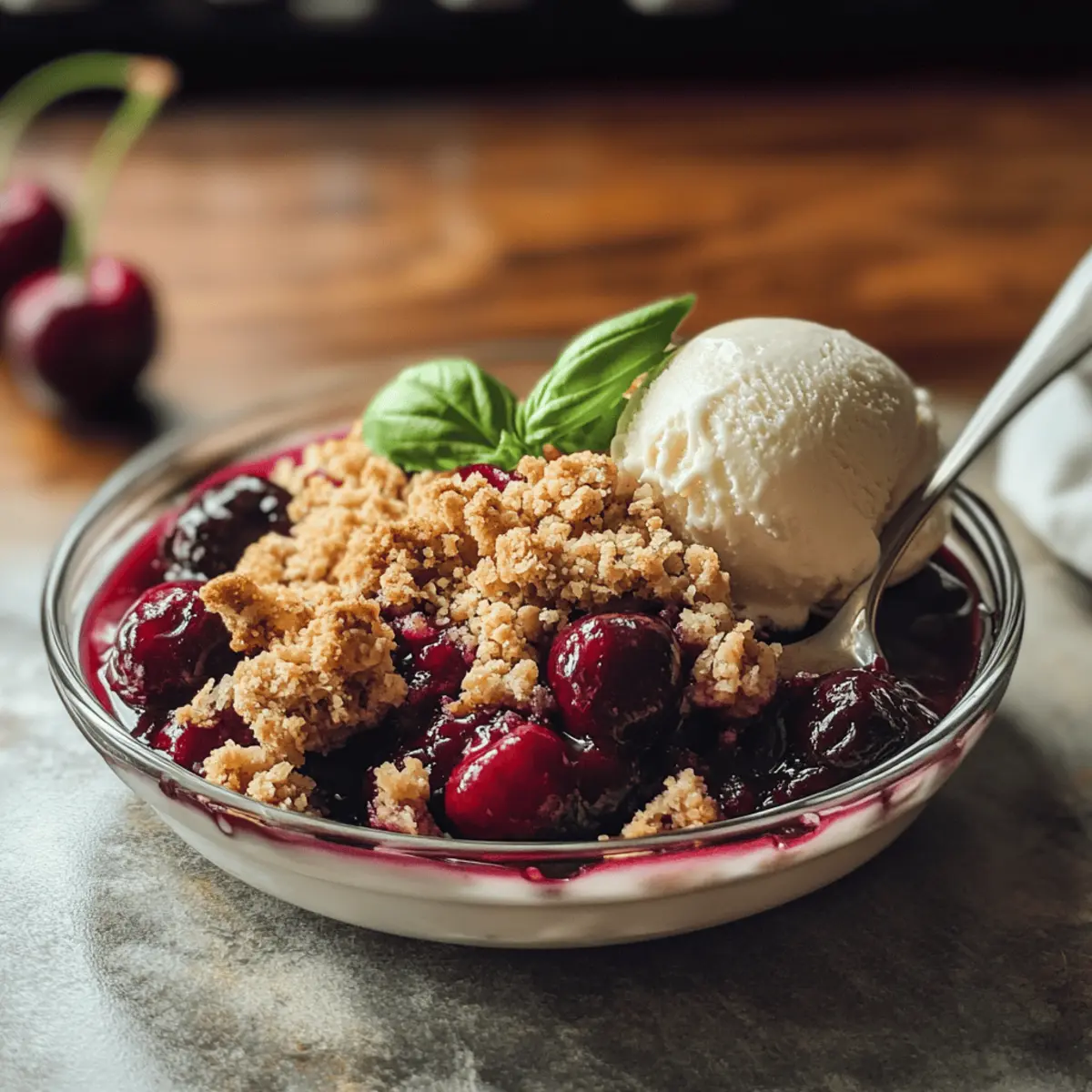 Kirsch-Basilikum-Crumble für den perfekten Sommerabend
