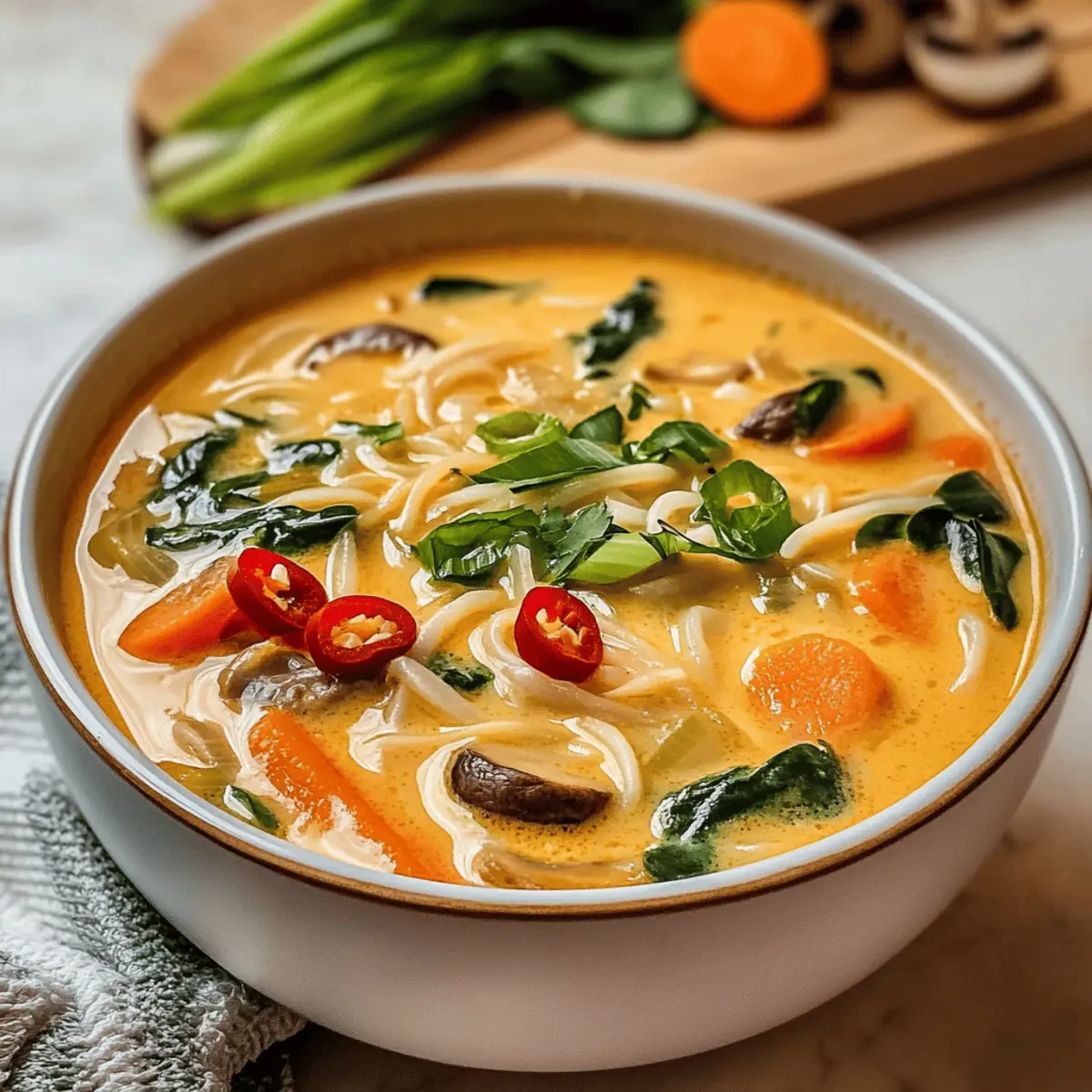 Asiatische Kokos-Curry-Suppe mit Reisnudeln Rezept