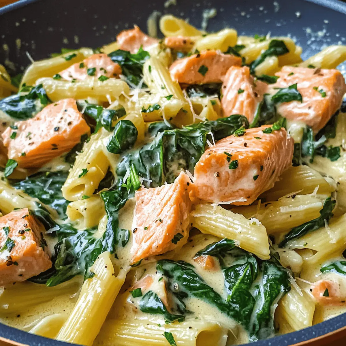 Lachs Pasta mit Spinat in nur 30 Minuten