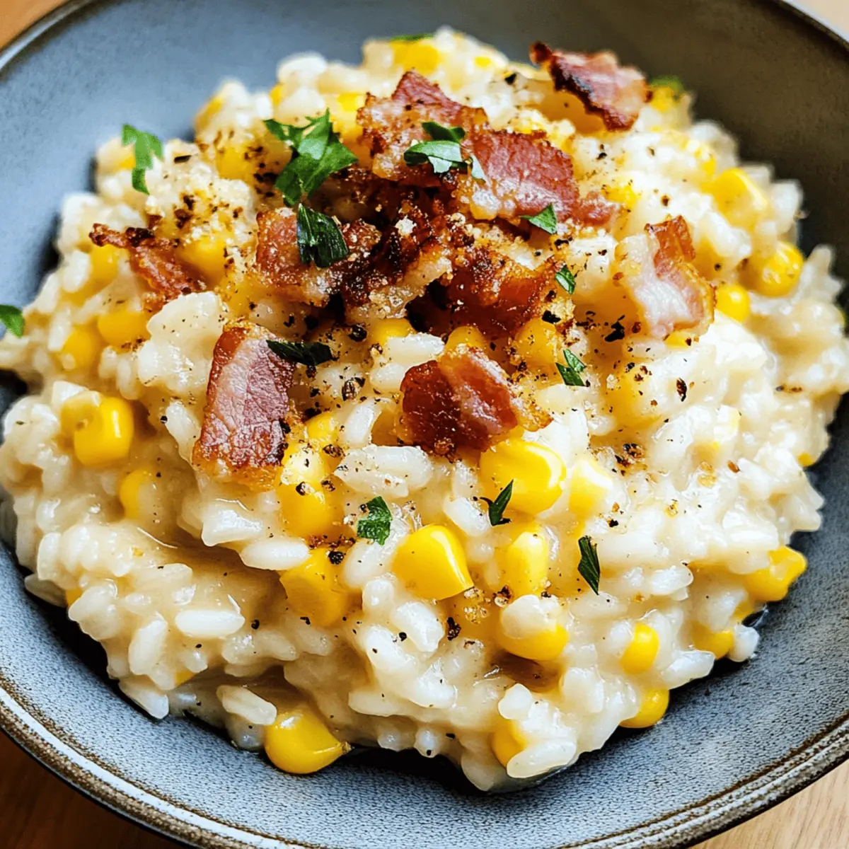 Süßes Maisrisotto mit knuspriger Pancetta