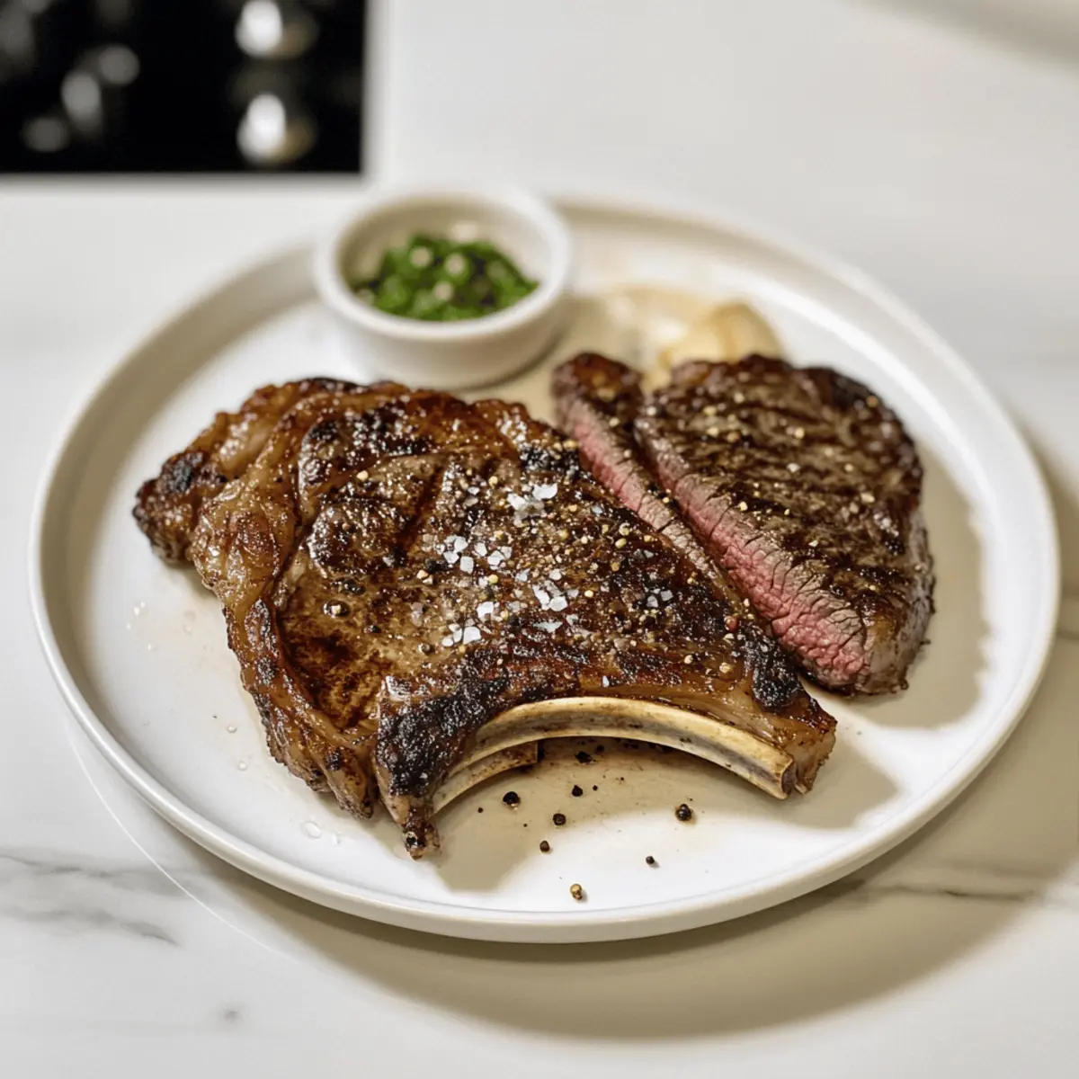 Salz- und Pfefferkrustengegrilltes Ribeye-Steak geniessen