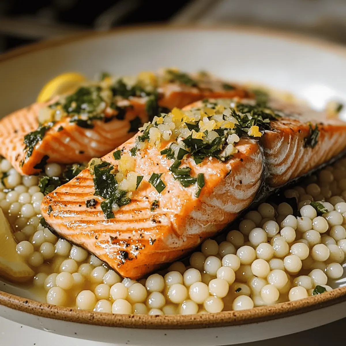Kräuter-Perlencouscous und Lachs für leichte Abende
