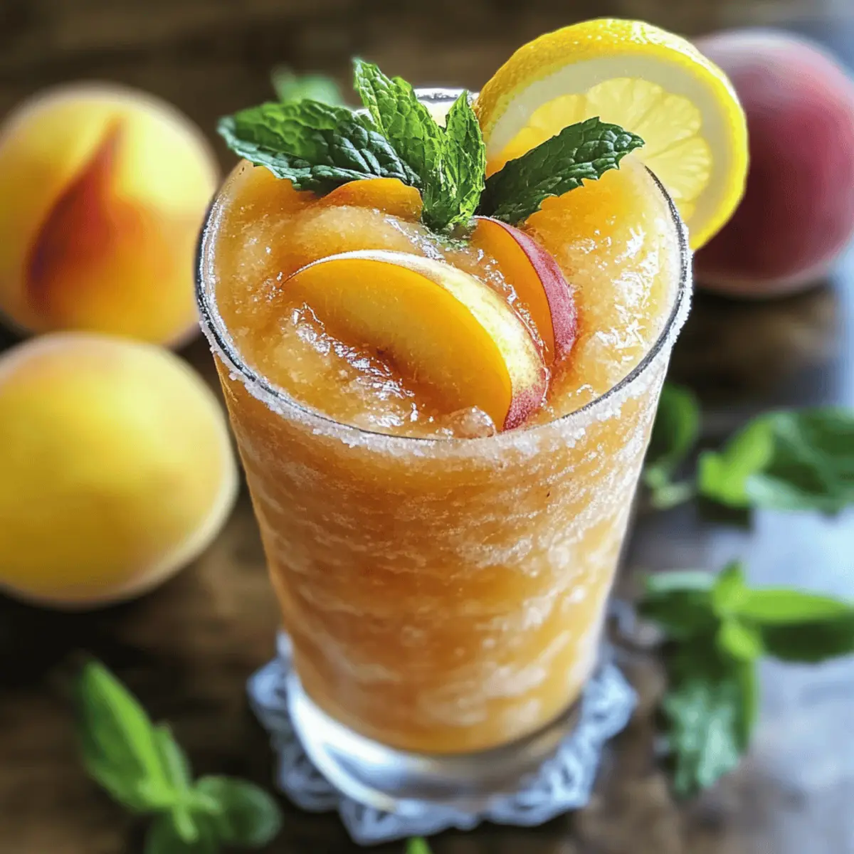 Gefrorene Pfirsich-Limonade für heiße Sommertage