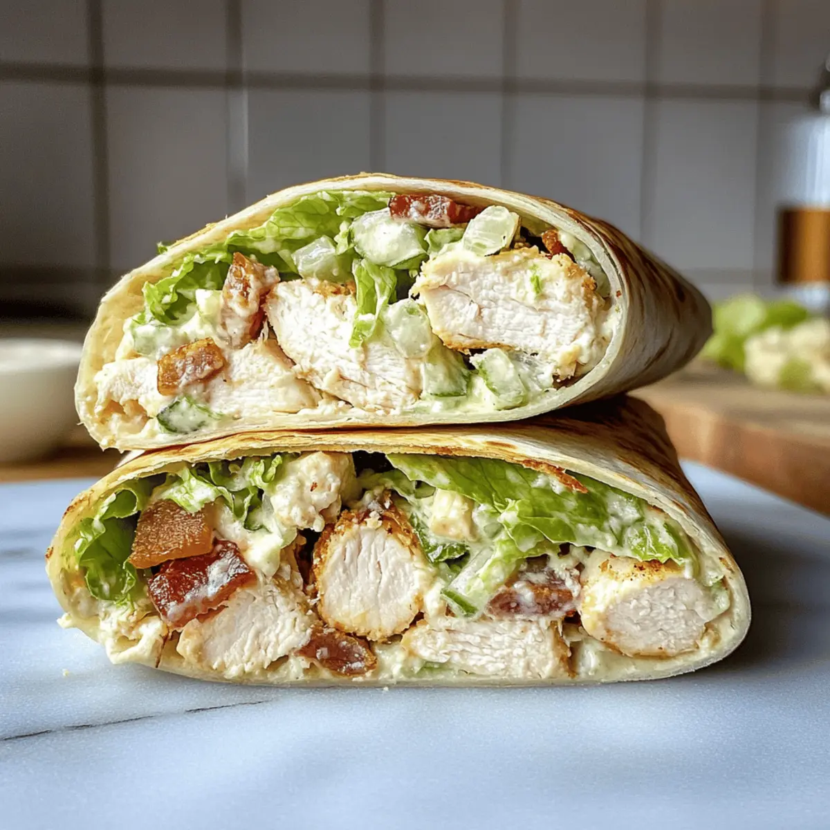 Gehackter Hähnchen-Caesar-Salat-Wrap für Eilige
