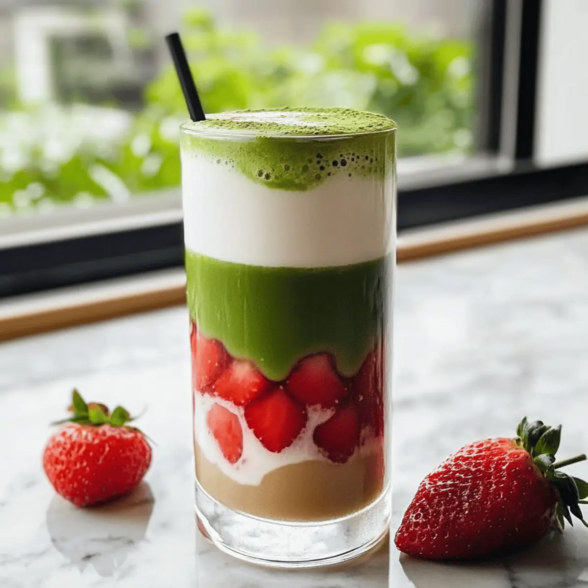 Erdbeer-Matcha-Latte für heiße Sommertage
