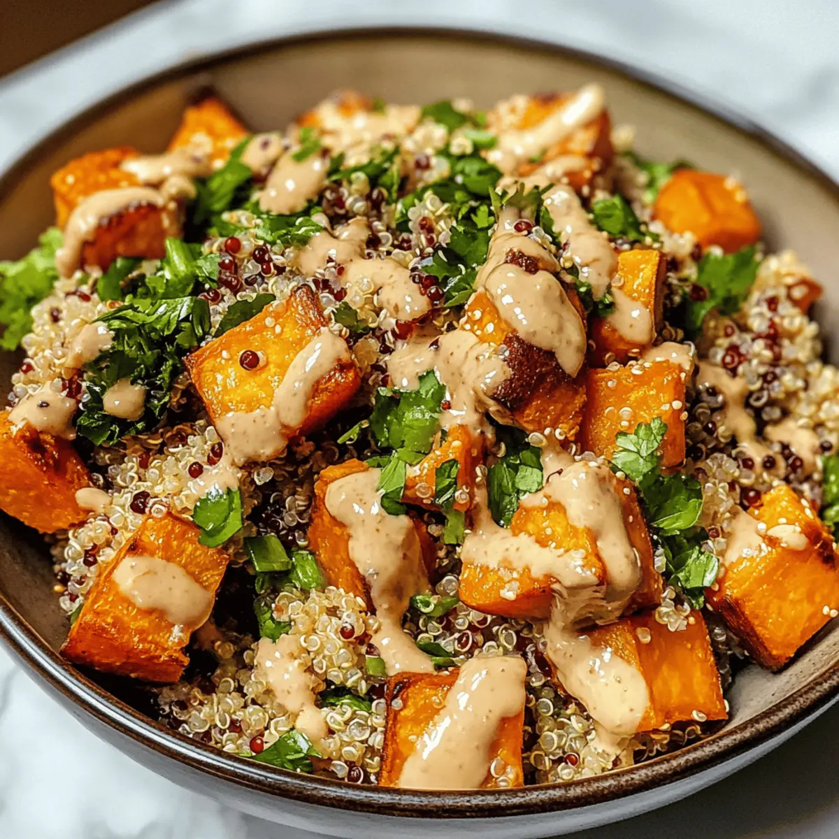 Gerösteter Süßkartoffel-Quinoa-Salat mit Miso-Sauce