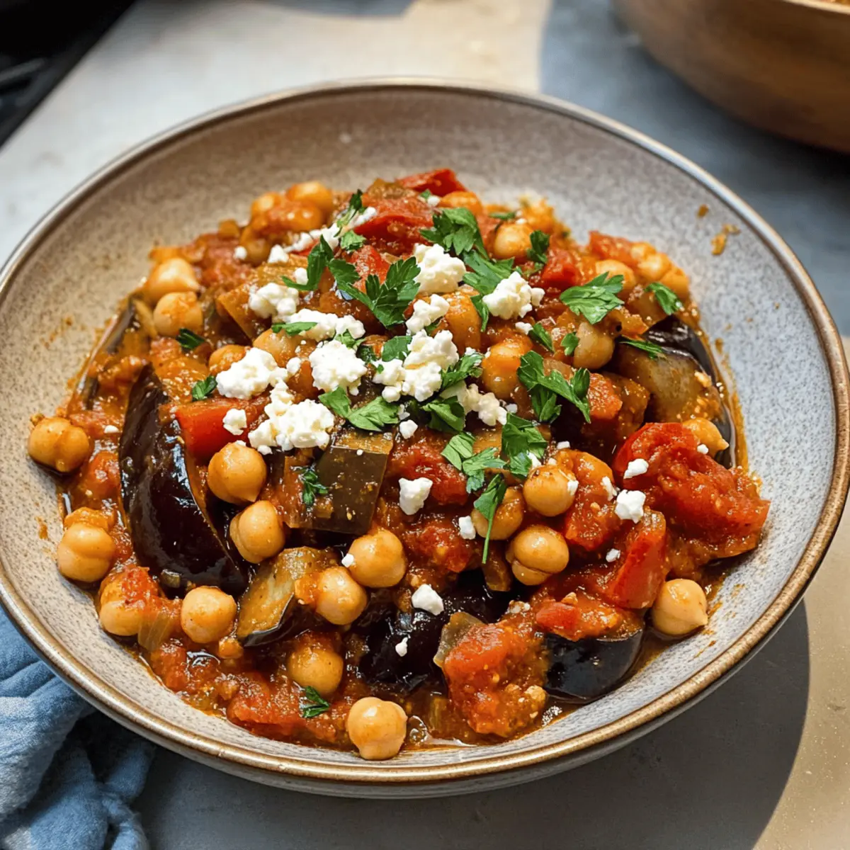Auberginen-Eintopf mit Kichererbsen und Harissa
