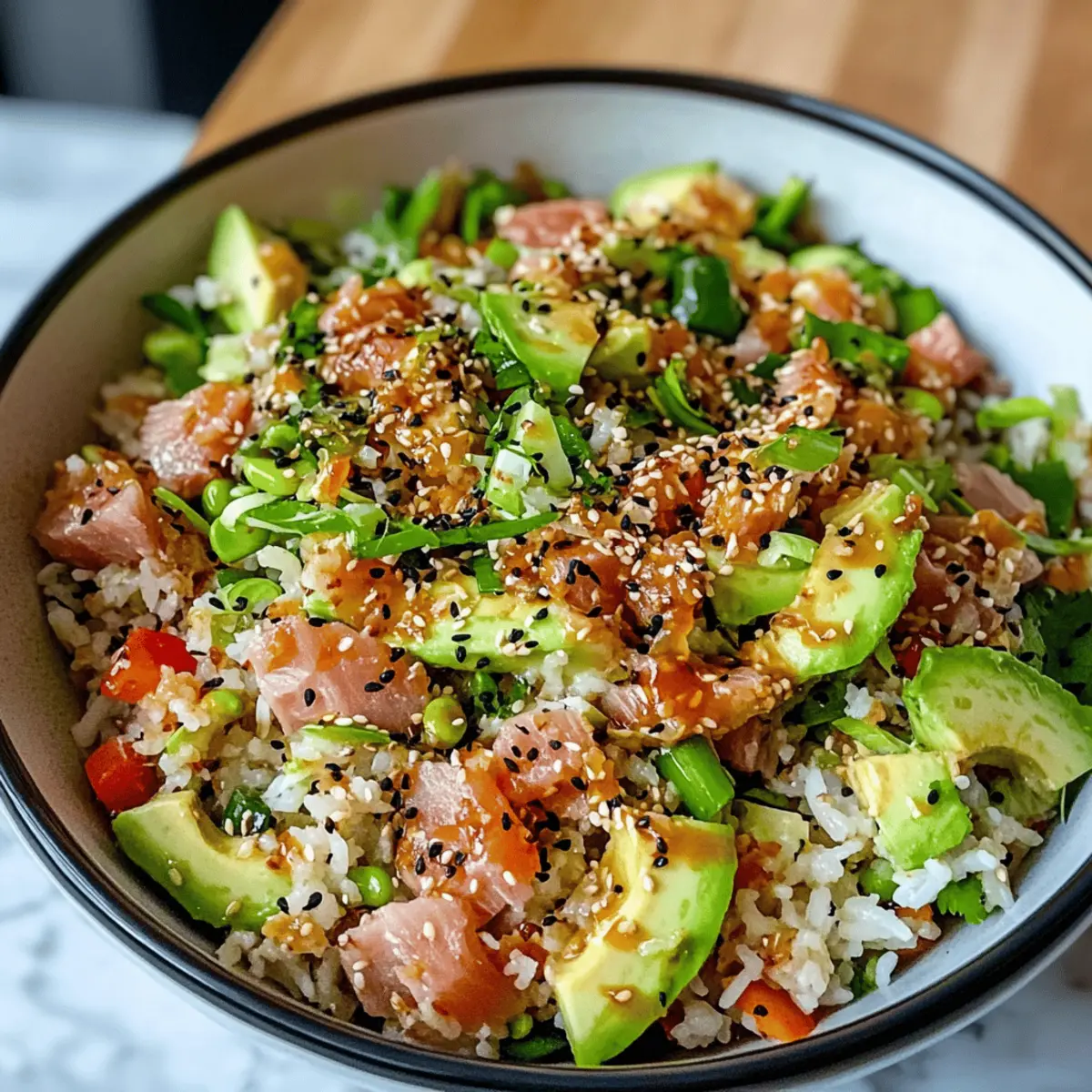Thunfisch Avocado Crispy Reis Salat für jeden Tag