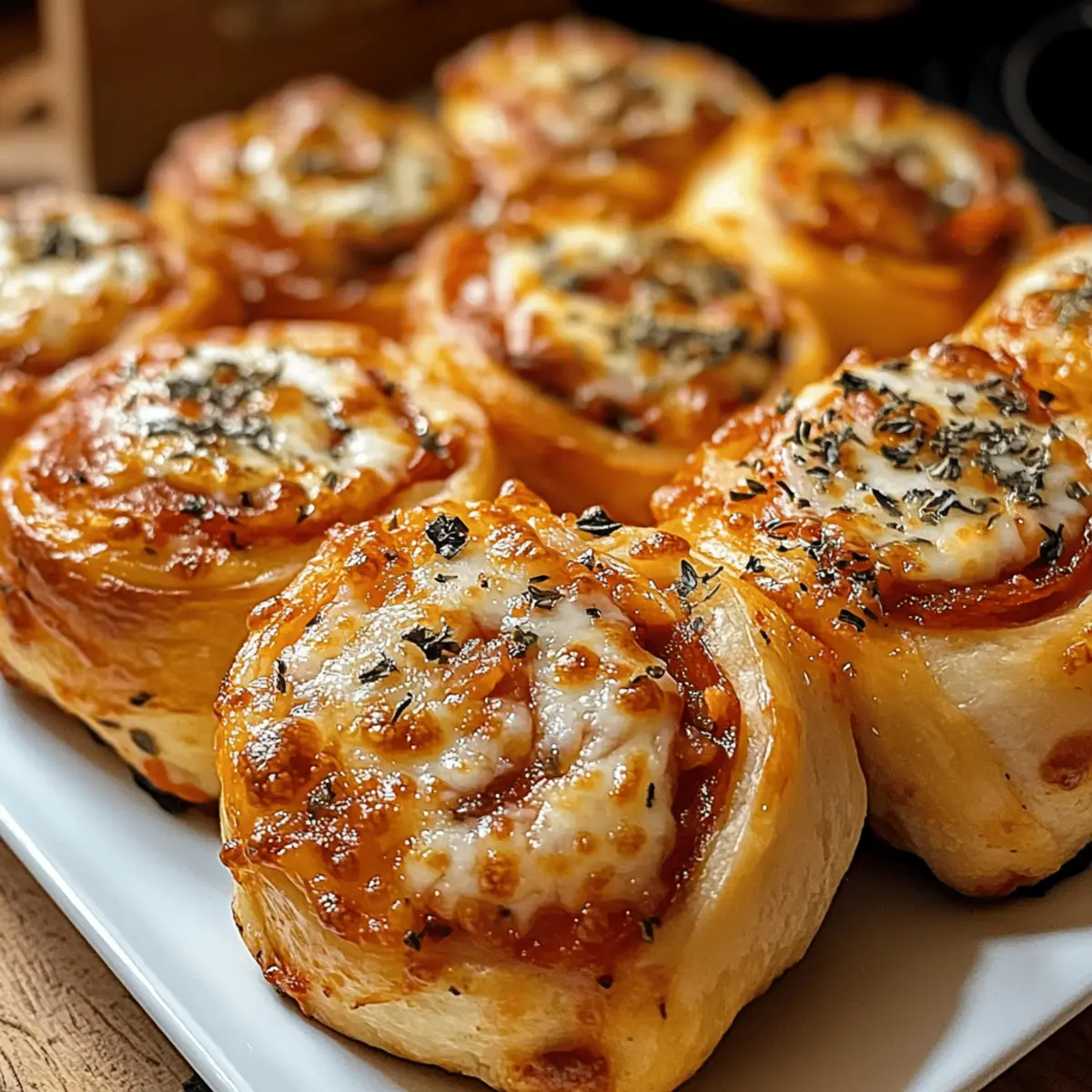 Flaky Peperoni-Pizza-Rollen mit Mozzarella und Kräutern