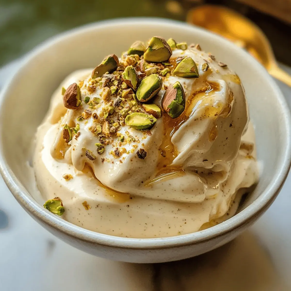 Pistazien-Kardamom-Frozen Yogurt ohne Eismaschine