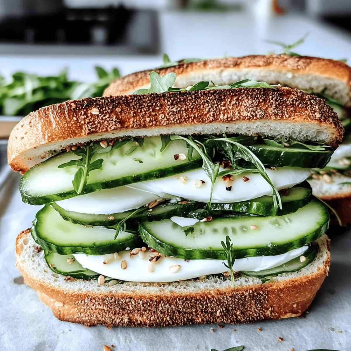 Mozzarella-Gurken-Sandwich mit Kresse für heiße Tage