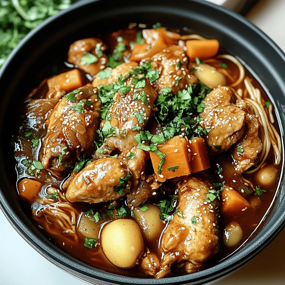 Jjimdak Koreanische geschmorte Hühnergerichte genießen