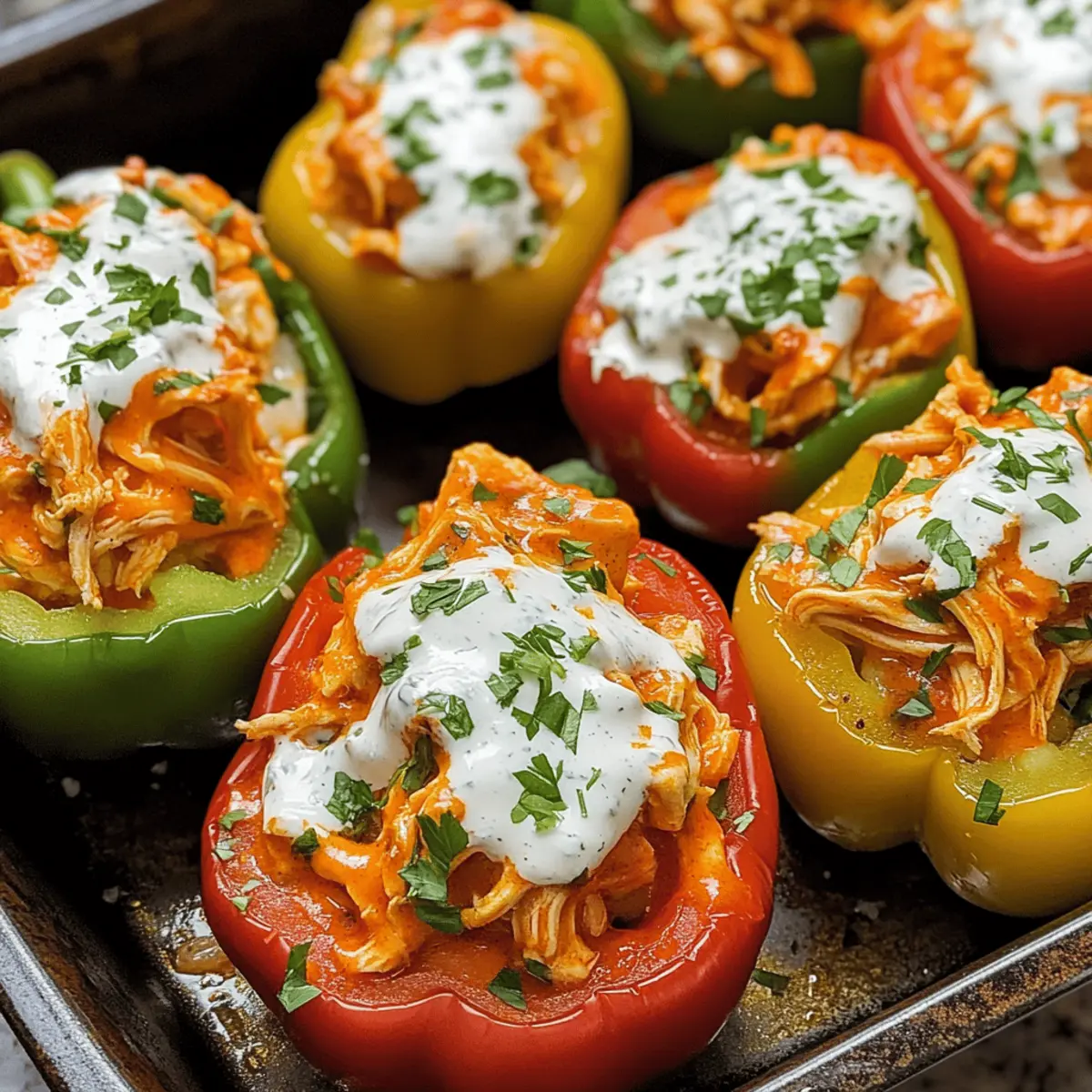 Buffalo-Hühnchen gefüllte Paprika für ein schnelles Abendessen