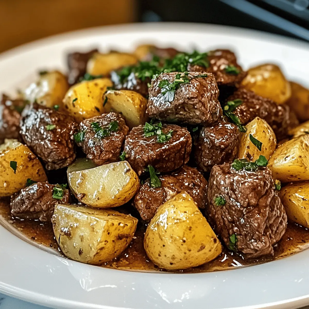 Schmortopf Knoblauch Butter Rindfleisch Bissen & Kartoffeln
