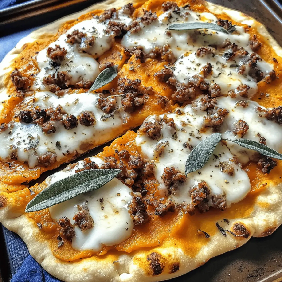 Herbst Naan Pizzas mit Kürbis und Wurst