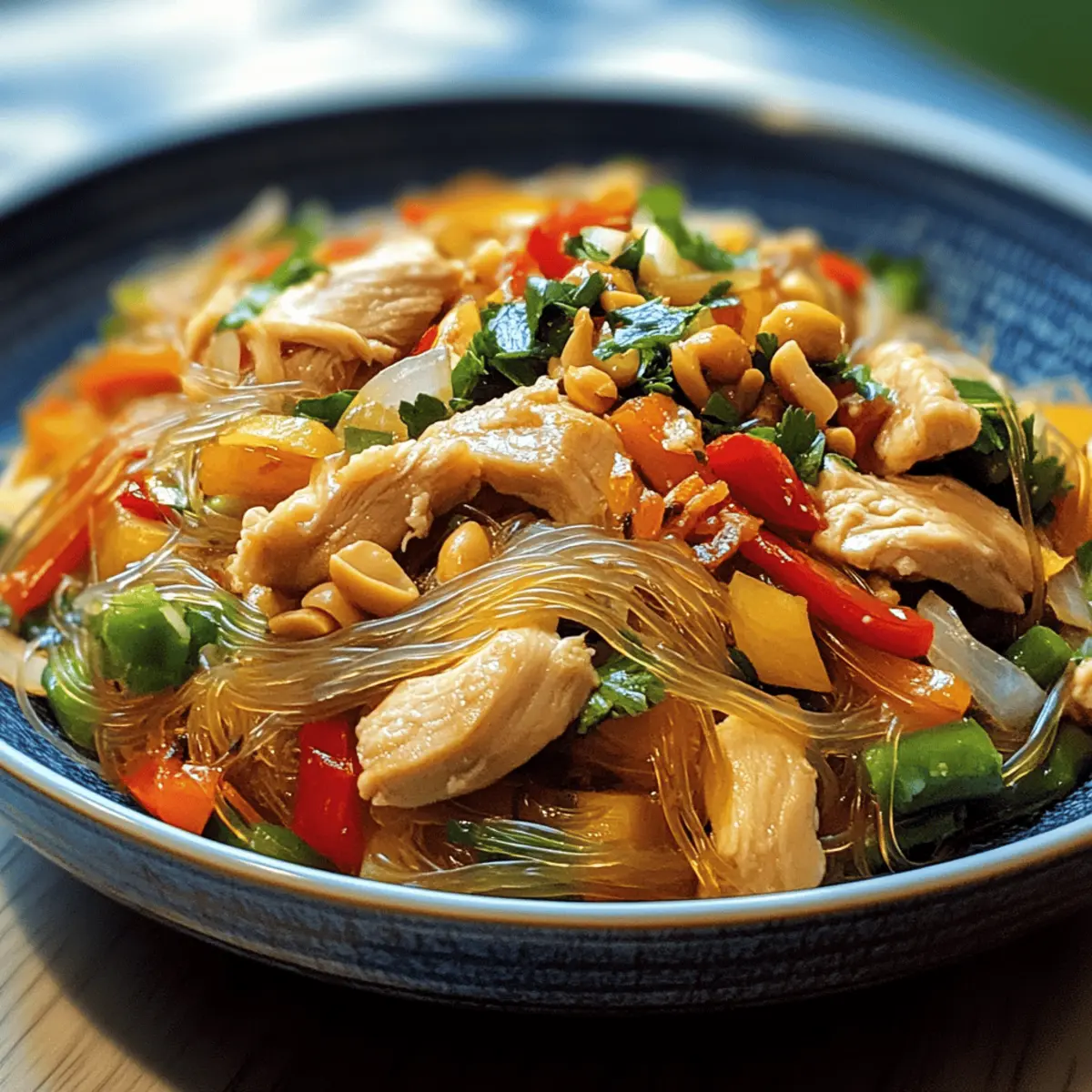 Lauwarmer Glasnudelsalat mit Erdnusshähnchen Genuss pur
