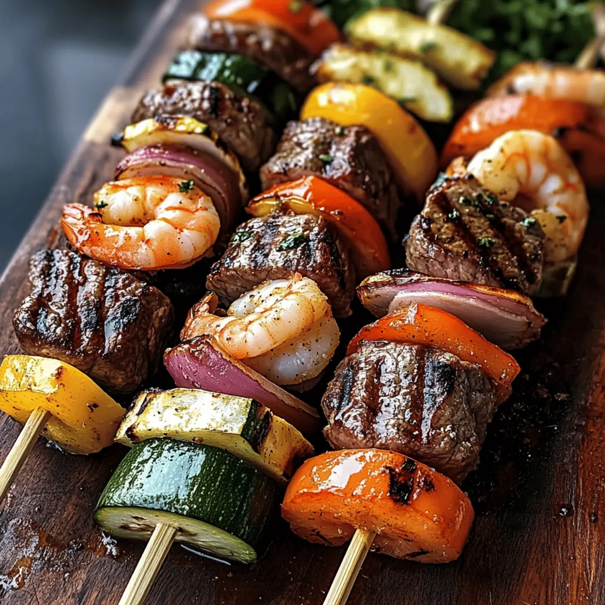 Gegrillte Steak- und Garnelen-Kabobs für den Sommer