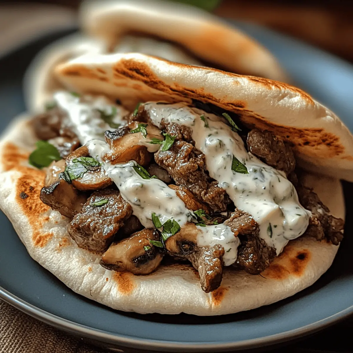 Käse-Rindfleisch- und Pilz-Pita-Taschen schnell zubereitet