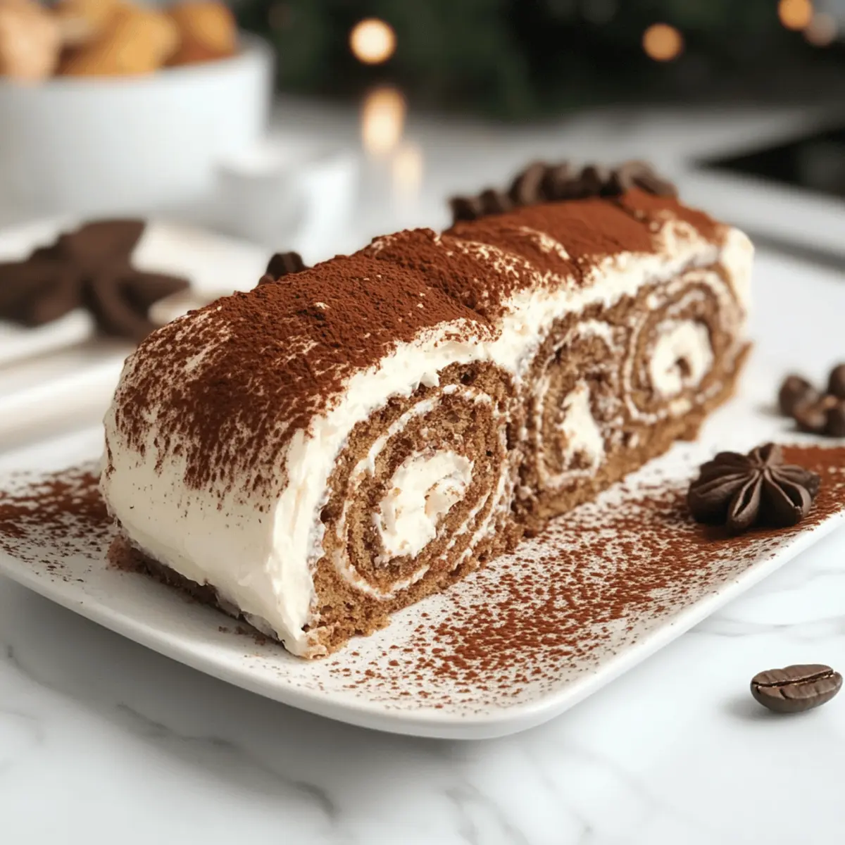 Gourmet Tiramisu Yule Log Kuchen für Feinschmecker