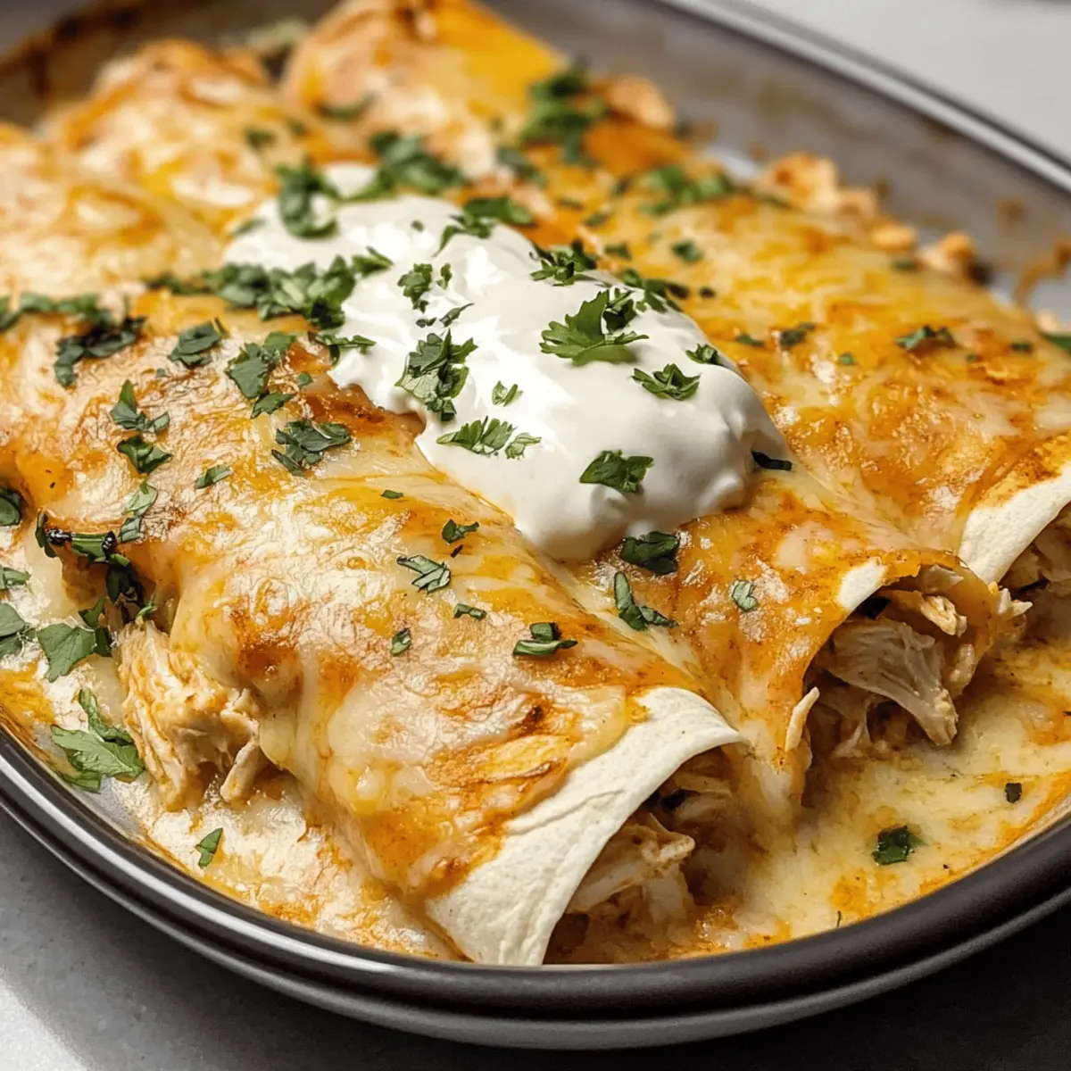 Zerfetzte Hähnchen-Enchiladas mit Käsesauce für Zwei
