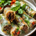 Thai-Basilikum-Rindfleisch-Röllchen-Abendessen